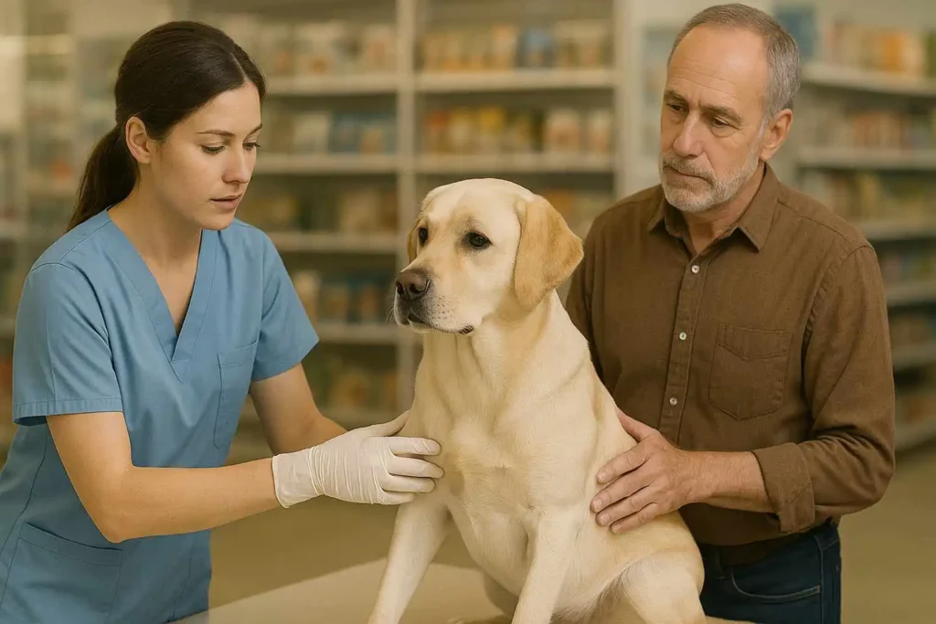 Veterinaria y criador responsable trabajando con un perro dentro de la cadena laboral canina / ¿Es legal prohibir la cría de perros?