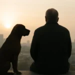 Persona y perro observando la ciudad, vínculo humano-animal en contexto social y legal