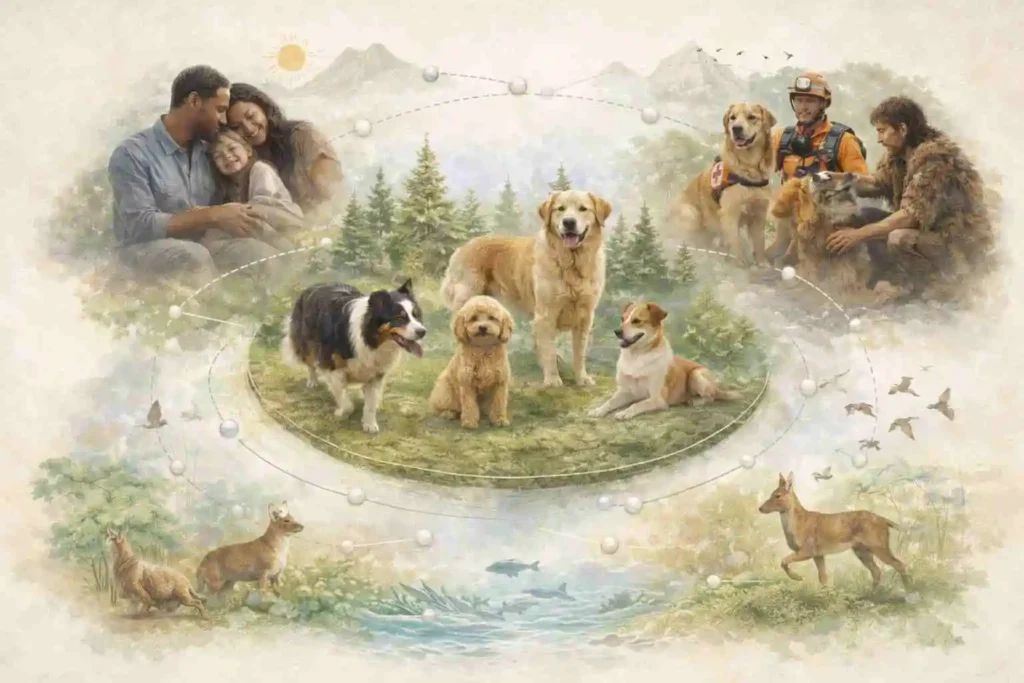 Representación visual de la biodiversidad doméstica y la relación entre humanos y perros / Prohibir la cría de perros: consecuencias científicas y culturales sobre razas y mestizos