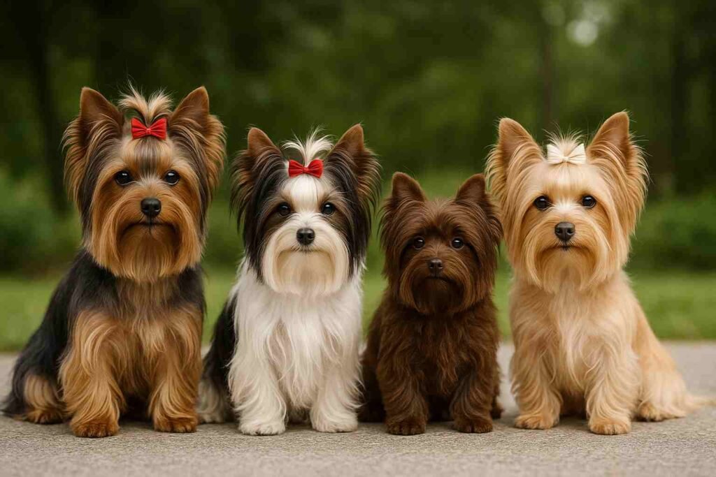 Yorkshire Terrier en diferentes colores: Biewer, Biro y Goldust representando la diversidad de la raza / Kennel Club Argentino